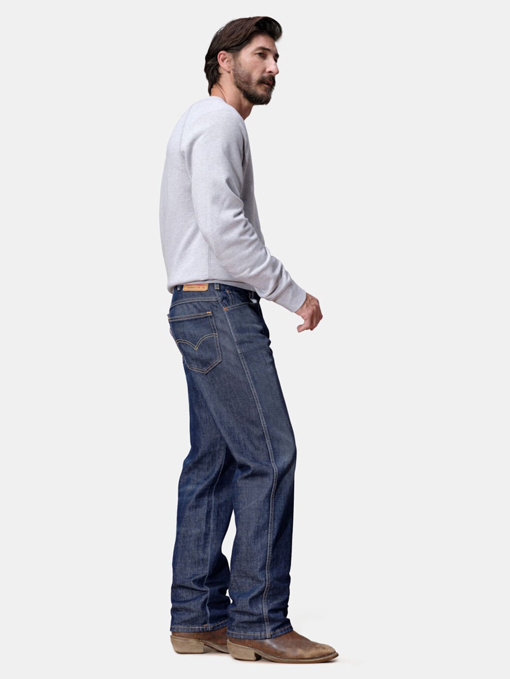 Rugged Western Fit Mens Jeans in Dark Blue - Flat Finish